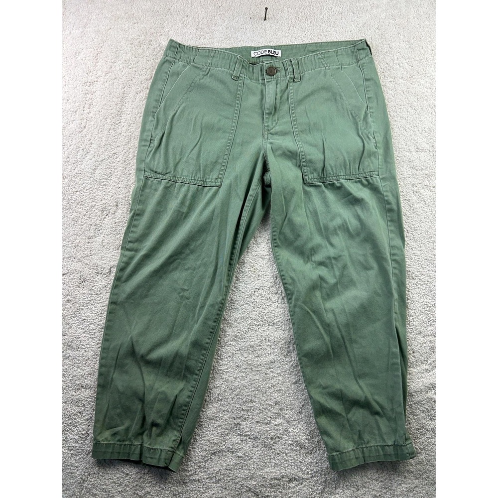 Code Bleu Pants Womens 6 Green Cropped Cargo Utility Stretch Casual‎ Pockets